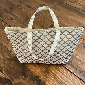 Cream and gold small tote bag